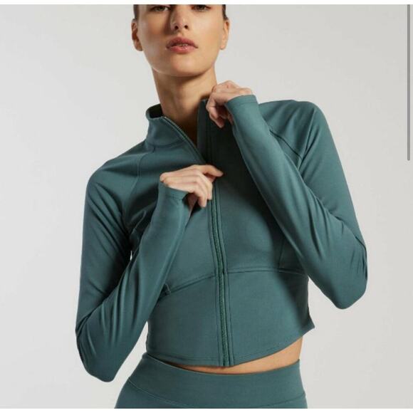 Le Ore Womens Athletic Nemi Crop Mock Neck Full Zip Jacket In Jade Size XS - Picture 1 of 11